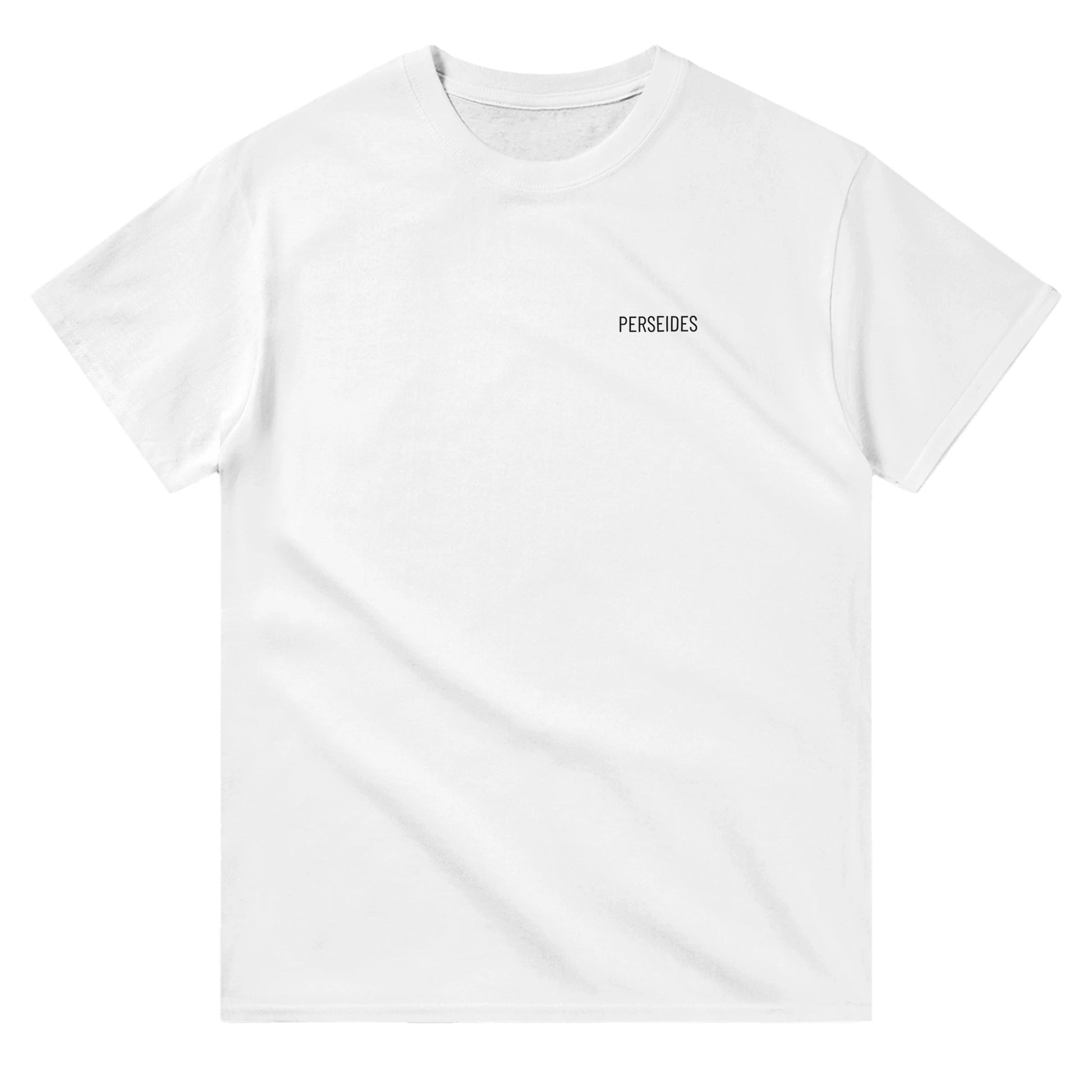 tshirt perséides blanc motif infini vu de devant logo en noir 